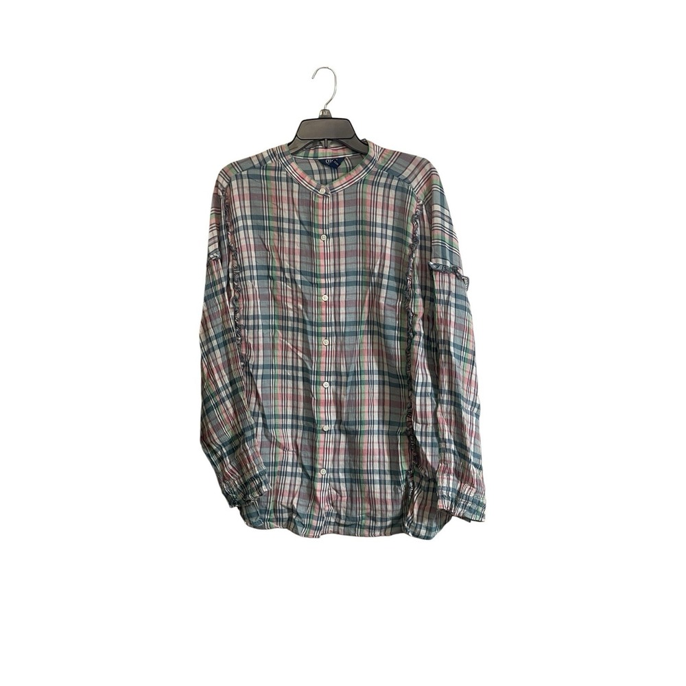Chaps Shirt Sz 1X Multicolor Plaid Button Up Cotton Ruffles Prairie Cottage